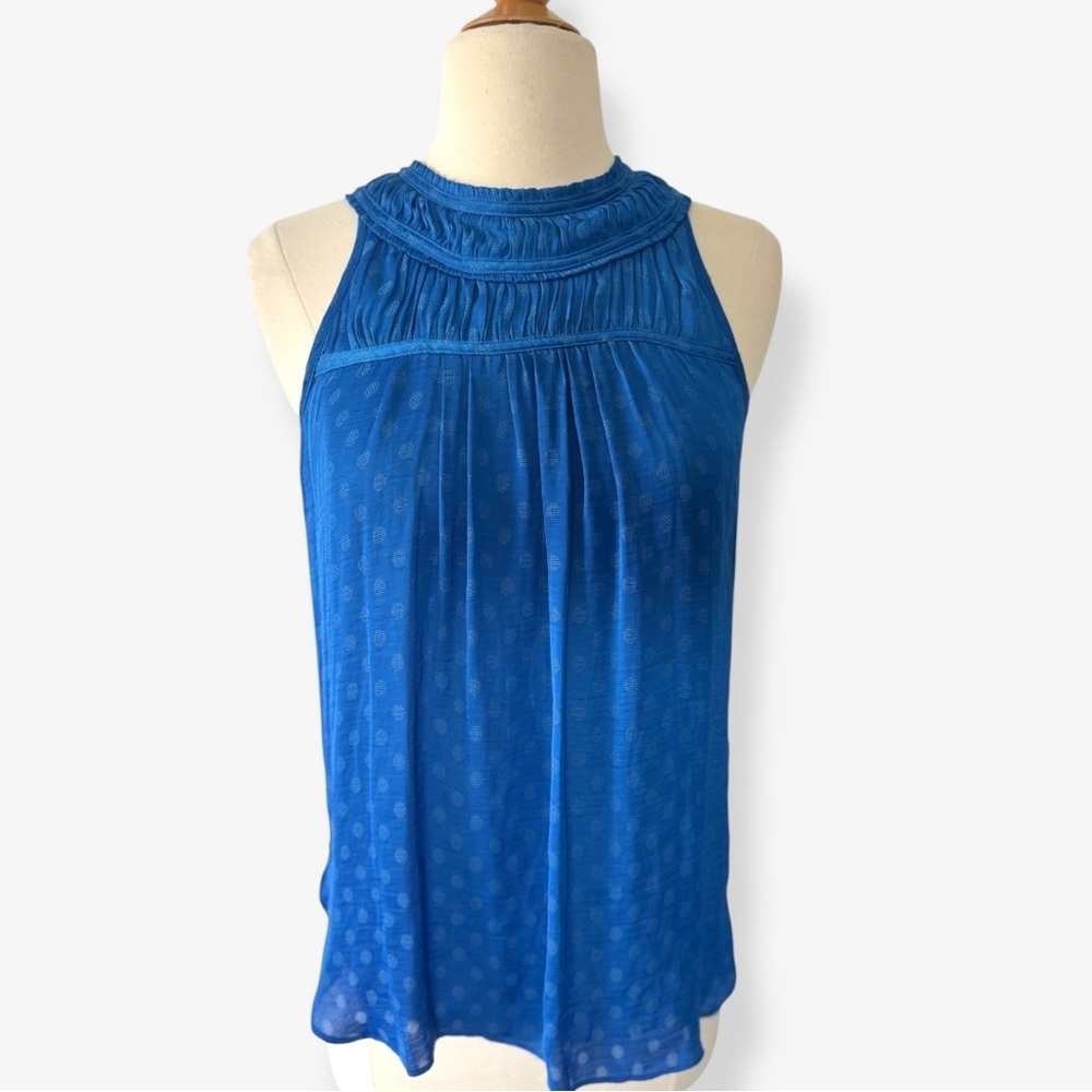 Anthropologie Maeve Blue Clovis Pleated Top Sleeveless Blouse - Picture 2 of 9